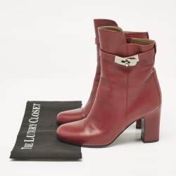 Hermès Burgundy Leather Joueuse Ankle Length Boots Size 38.5
