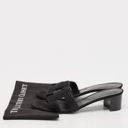 Hermes Silver/Black Glitter and Suede Oasis Slide Sandals Size 41