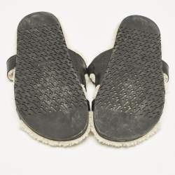 Hermes Black Shearling Fur and Suede Chypre Flat Sandals Size 40