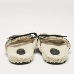 Hermes Black Shearling Fur and Suede Chypre Flat Sandals Size 40