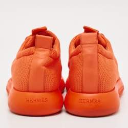 Hermes Orange Leather And Neoprene Team Low Top Sneakers Size 39