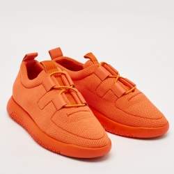Hermes Orange Leather And Neoprene Team Low Top Sneakers Size 39