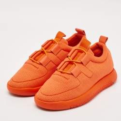 Hermes Orange Leather And Neoprene Team Low Top Sneakers Size 39