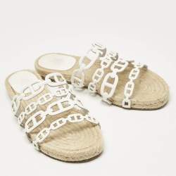 Hermes White Leather Ancone Espadrille Flats Size 36