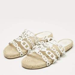 Hermes White Leather Ancone Espadrille Flats Size 36