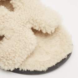 Hermes Off White Shearling Chypre Flat Slides Size 37