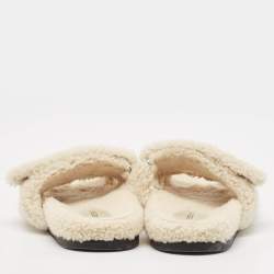 Hermes Off White Shearling Chypre Flat Slides Size 37