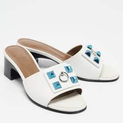 Pre Owned Hermes White Leather Dreamy Slide Sandals Size 36