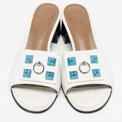 Pre Owned Hermes White Leather Dreamy Slide Sandals Size 36