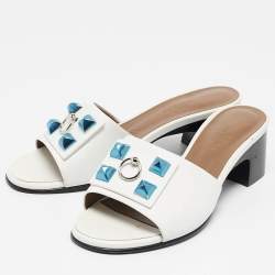 Pre Owned Hermes White Leather Dreamy Slide Sandals Size 36