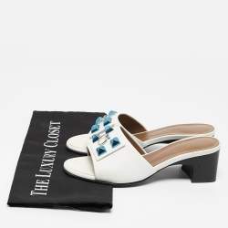 Pre Owned Hermes White Leather Dreamy Slide Sandals Size 36