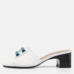 Pre Owned Hermes White Leather Dreamy Slide Sandals Size 36