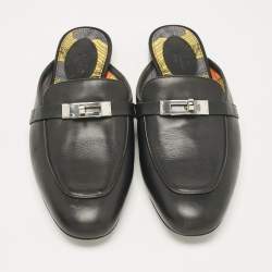 Hermes Black Leather Oz Flat Mules Size 38.5
