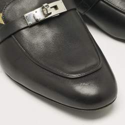Hermes Black Leather Oz Flat Mules Size 38.5