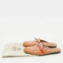 Hermes Brown Leather Oz Flat Mules Size 40