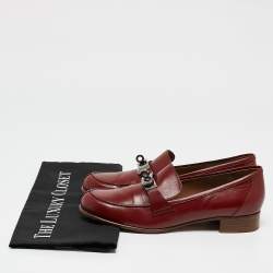 Pre Owned Hermes Burgundy Leather Kelly Loafers Size 37