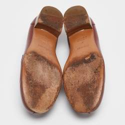 Pre Owned Hermes Burgundy Leather Kelly Loafers Size 37