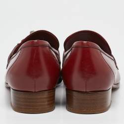 Pre Owned Hermes Burgundy Leather Kelly Loafers Size 37