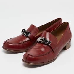 Pre Owned Hermes Burgundy Leather Kelly Loafers Size 37