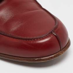 Pre Owned Hermes Burgundy Leather Kelly Loafers Size 37