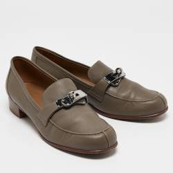 Hermes Grey Leather Kelly Loafers Size 37