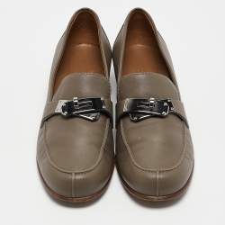 Hermes Grey Leather Kelly Loafers Size 37