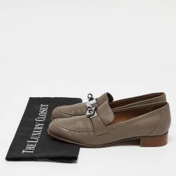 Hermes Grey Leather Kelly Loafers Size 37