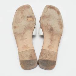 Pre Owned Hermes Brown/White Leather Oran Flat Slide Sandals Size 41
