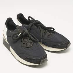 Hermes Black/White Leather and Neoprene Miles Low Top Sneakers Size 38