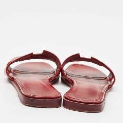Pre Owned Hermes Burgundy Patent Leather Oran Flat Slides Size 35