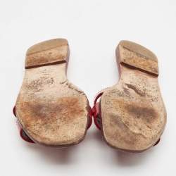 Pre Owned Hermes Burgundy Patent Leather Oran Flat Slides Size 35