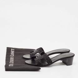 مملوكة مسبقًا Hermes Black Suede Crystal Oasis Slide Sandals Size 36