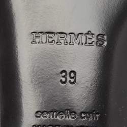 Hermes Black Leather Ovation Slide Sandals Size 39