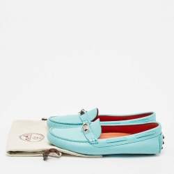 Hermes Light Blue Leather Irving Slip On Loafers Size 37.5