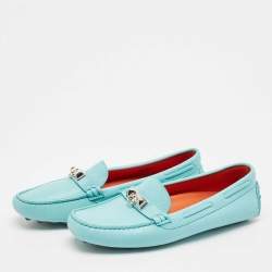 Hermes Light Blue Leather Irving Slip On Loafers Size 37.5