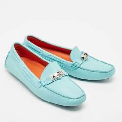 Hermes Light Blue Leather Irving Slip On Loafers Size 37.5