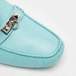 Hermes Light Blue Leather Irving Slip On Loafers Size 37.5