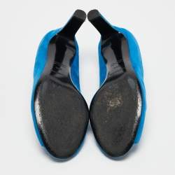 Hermes Blue Suede Peep Toe Pumps Size 38.5