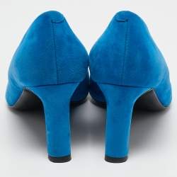 Hermes Blue Suede Peep Toe Pumps Size 38.5