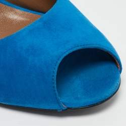 Hermes Blue Suede Peep Toe Pumps Size 38.5