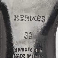 Hermes Black Leather Oasis Block Heel Slide Sandals Size 39