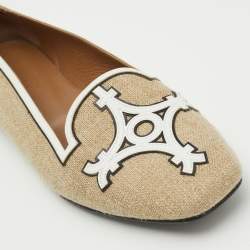 Hermes Brown/White Canvas and Leather Slip On Loafers Size 38