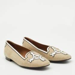 Hermes Brown/White Canvas and Leather Slip On Loafers Size 38