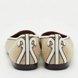 Hermes Brown/White Canvas and Leather Slip On Loafers Size 38