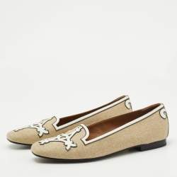 Hermes Brown/White Canvas and Leather Slip On Loafers Size 38