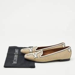 Hermes Brown/White Canvas and Leather Slip On Loafers Size 38