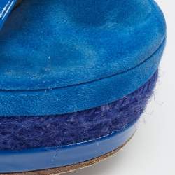 Hermes Blue Suede And Patent Leather Ilana Espadrille Wedge Sandals Size 38