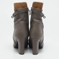 Hermès Grey Leather Joueuse Ankle Length Boots Size 38