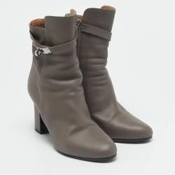 Hermès Grey Leather Joueuse Ankle Length Boots Size 38