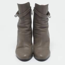 Hermès Grey Leather Joueuse Ankle Length Boots Size 38